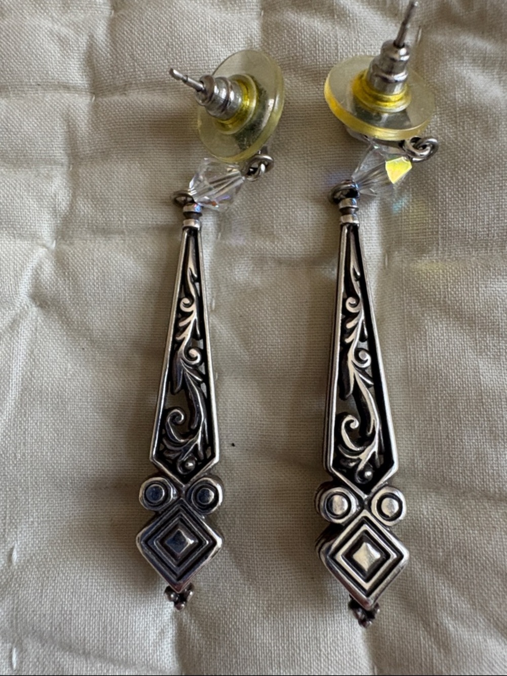 Brighton Vintage-Style Silver Drop Earrings with Crystal Accents - Picture 4 of 4